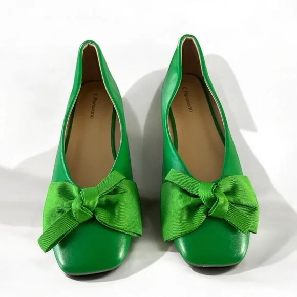 C.Paravano Kelley Green Bowknot Soft Leather Square Toe Flats Size 7 New - Picture 15 of 15